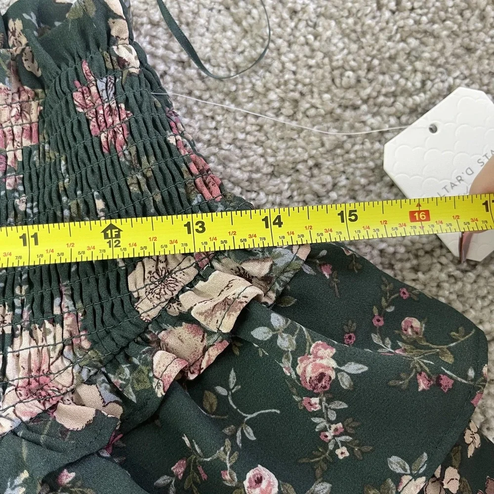 Altar'd State Skirt Womens XS Green Floral Skater Ruffle Tiered Mini Short